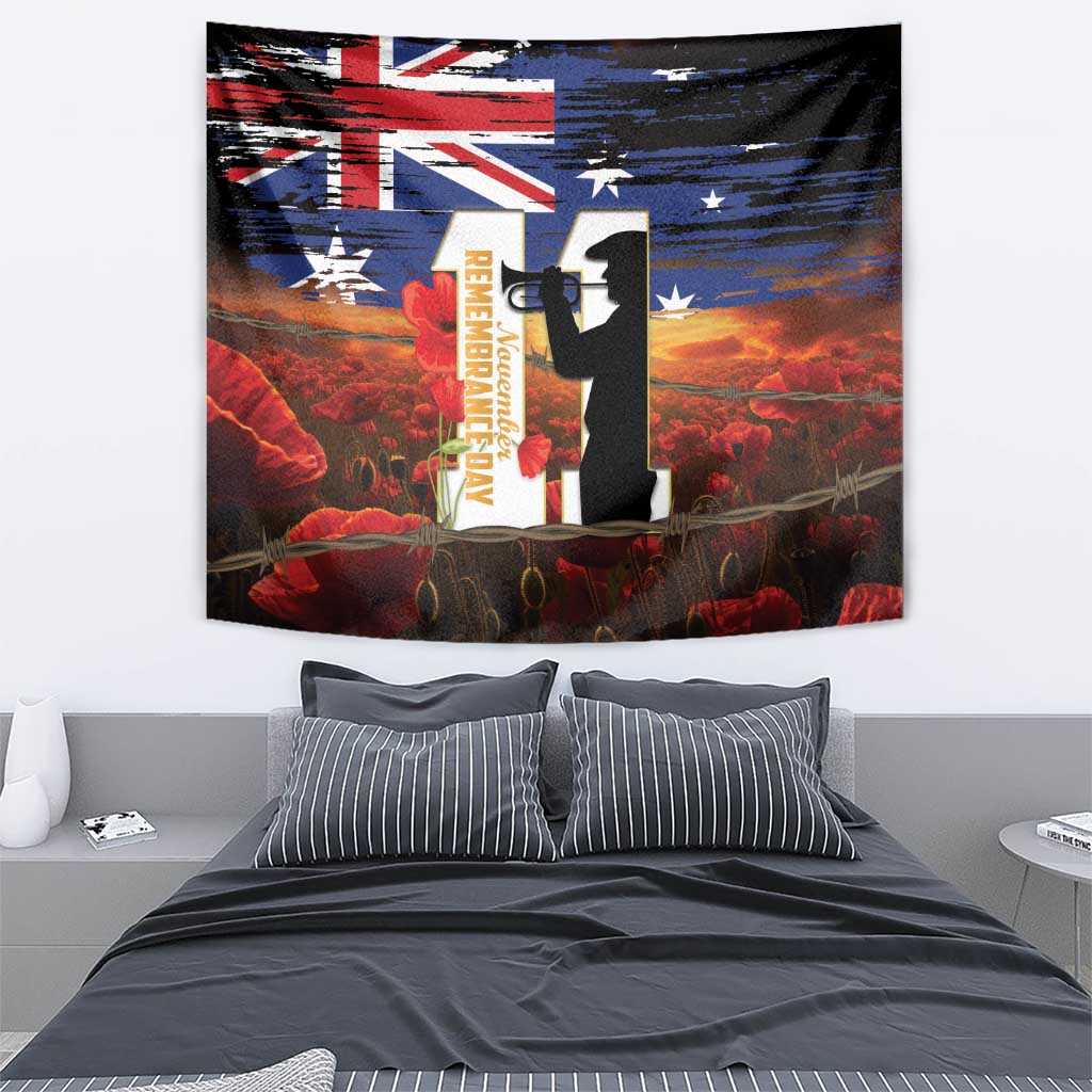 Australia Rememberance Day Tapestry 11 November Poppy Field With Last Post