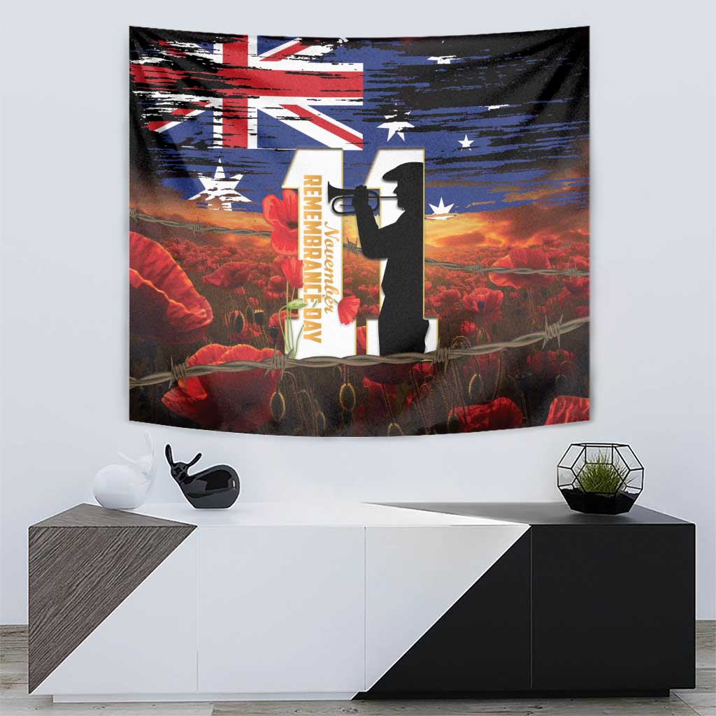 Australia Rememberance Day Tapestry 11 November Poppy Field With Last Post