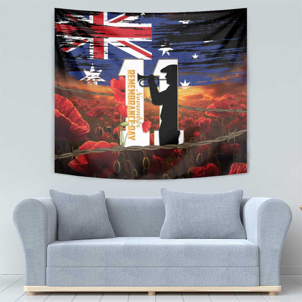 Australia Rememberance Day Tapestry 11 November Poppy Field With Last Post