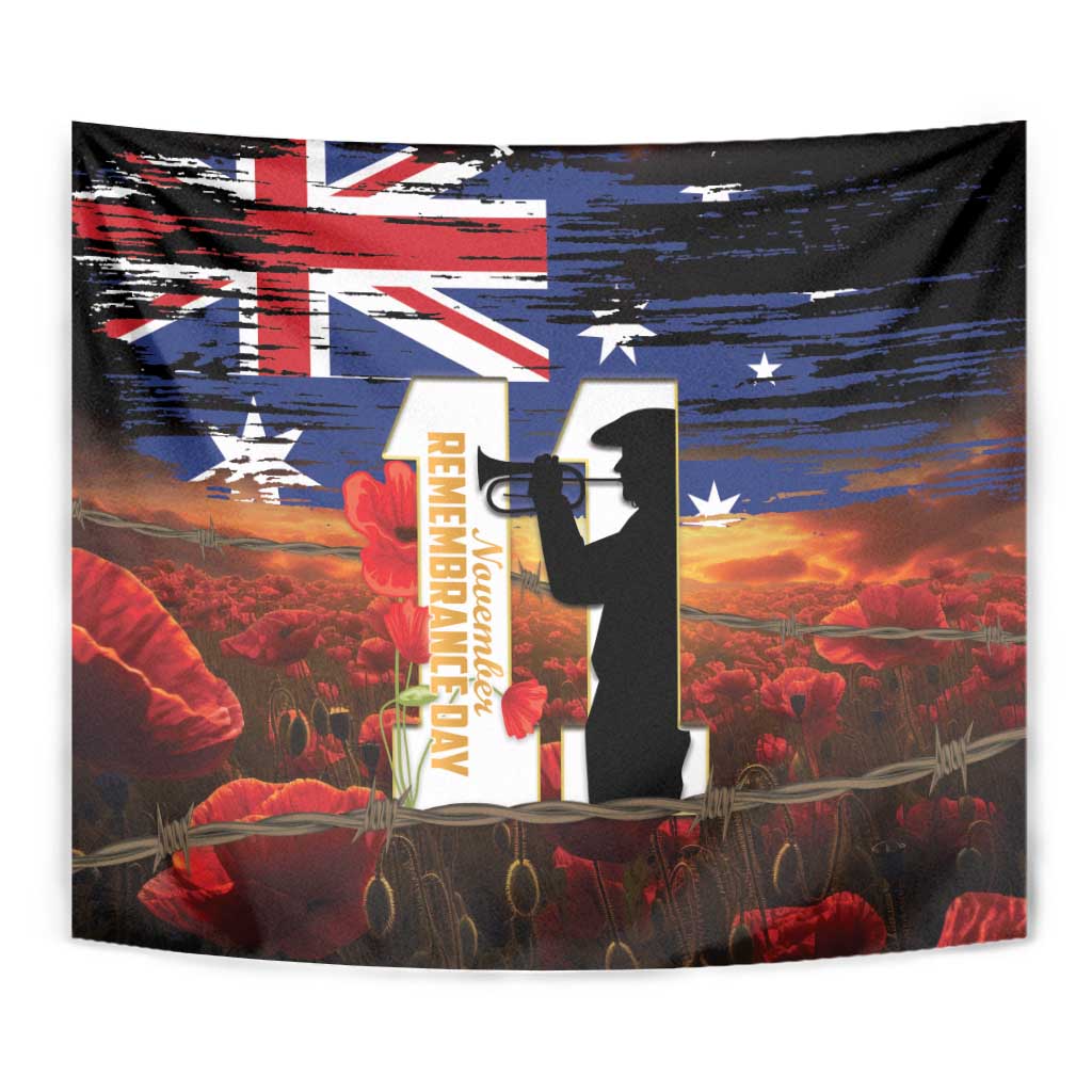 Australia Rememberance Day Tapestry 11 November Poppy Field With Last Post