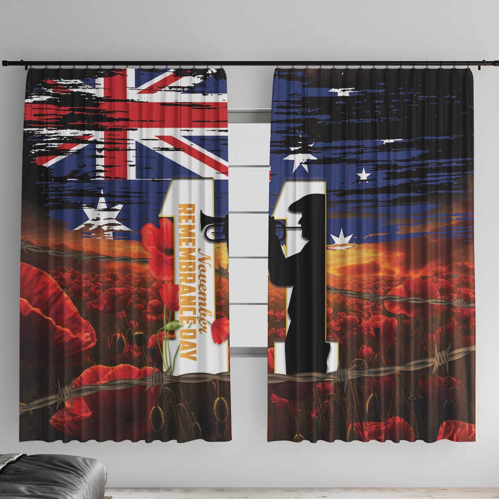 Australia Rememberance Day Window Curtain 11 November Poppy Field With Last Post