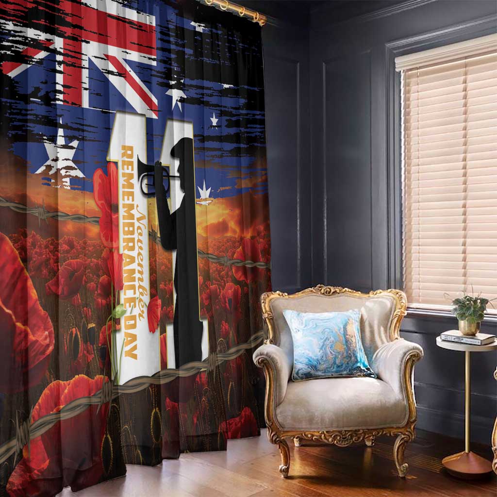 Australia Rememberance Day Window Curtain 11 November Poppy Field With Last Post