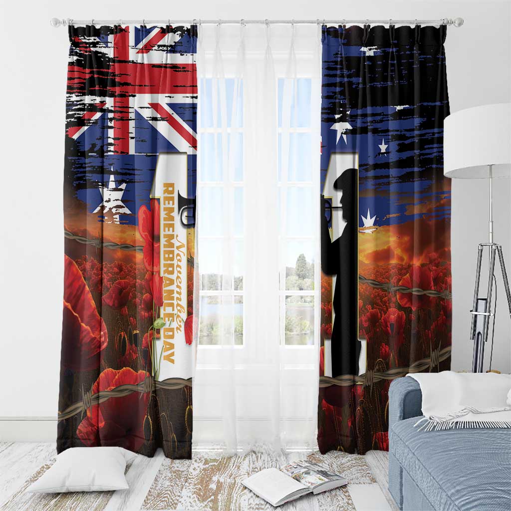 Australia Rememberance Day Window Curtain 11 November Poppy Field With Last Post