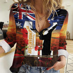 Australia Rememberance Day Women Casual Shirt 11 November Poppy Field With Last Post