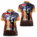 Australia Rememberance Day Women Polo Shirt 11 November Poppy Field With Last Post