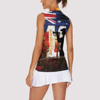 Australia Rememberance Day Women Sleeveless Polo Shirt 11 November Poppy Field With Last Post