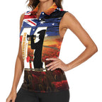Australia Rememberance Day Women Sleeveless Polo Shirt 11 November Poppy Field With Last Post