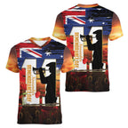 Australia Rememberance Day Women V-Neck T-Shirt 11 November Poppy Field With Last Post