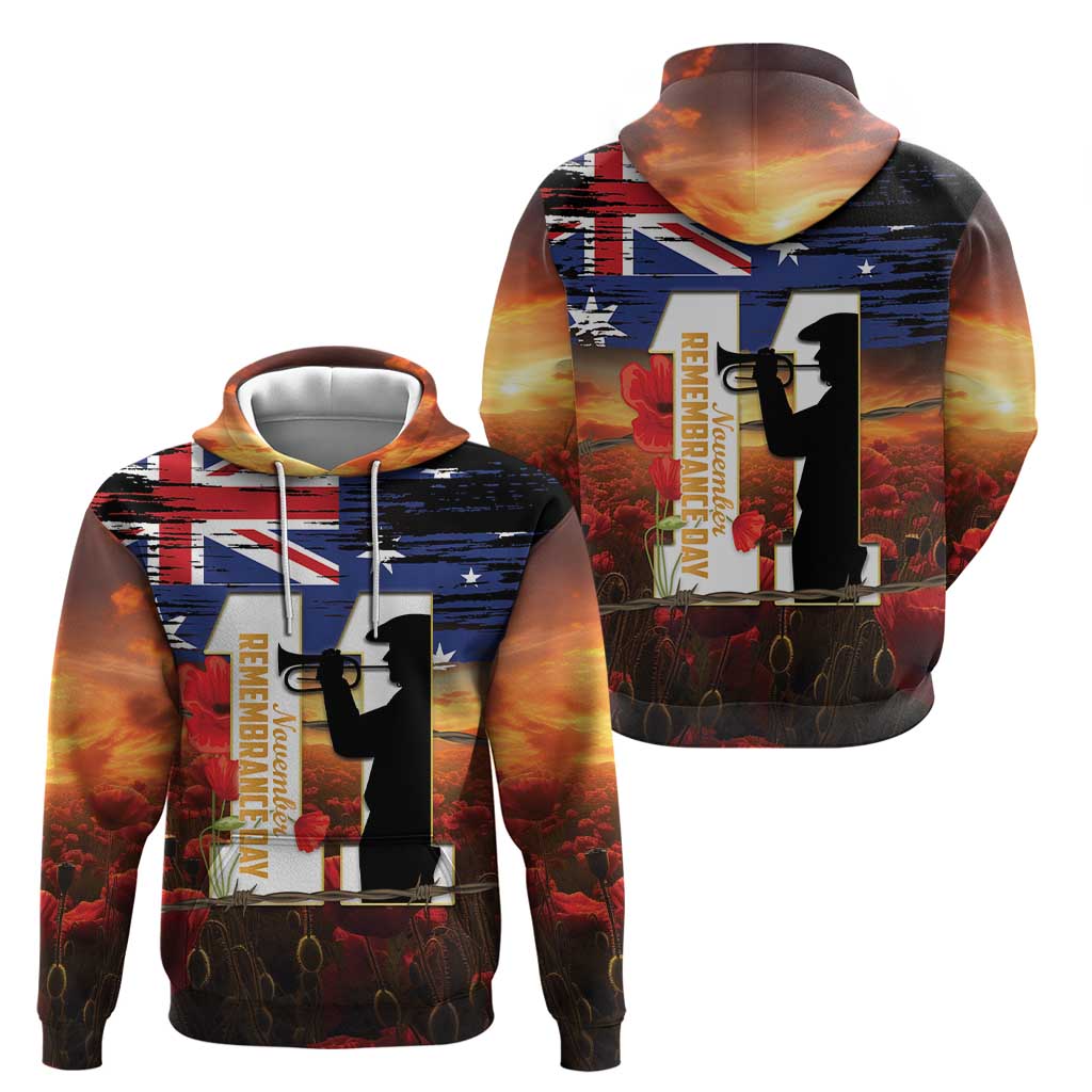 Australia Rememberance Day Zip Hoodie 11 November Poppy Field With Last Post