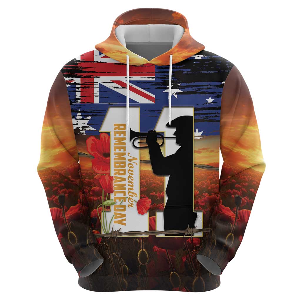 Australia Rememberance Day Zip Hoodie 11 November Poppy Field With Last Post