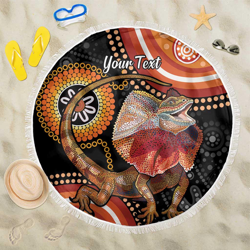 Personalised Australia Frilled Lizard Beach Blanket Aboriginal Art