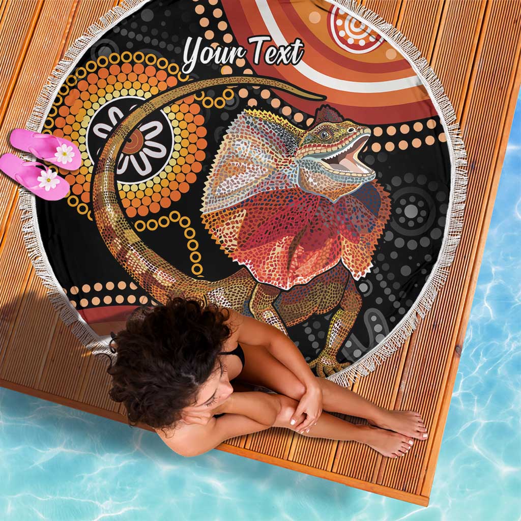 Personalised Australia Frilled Lizard Beach Blanket Aboriginal Art