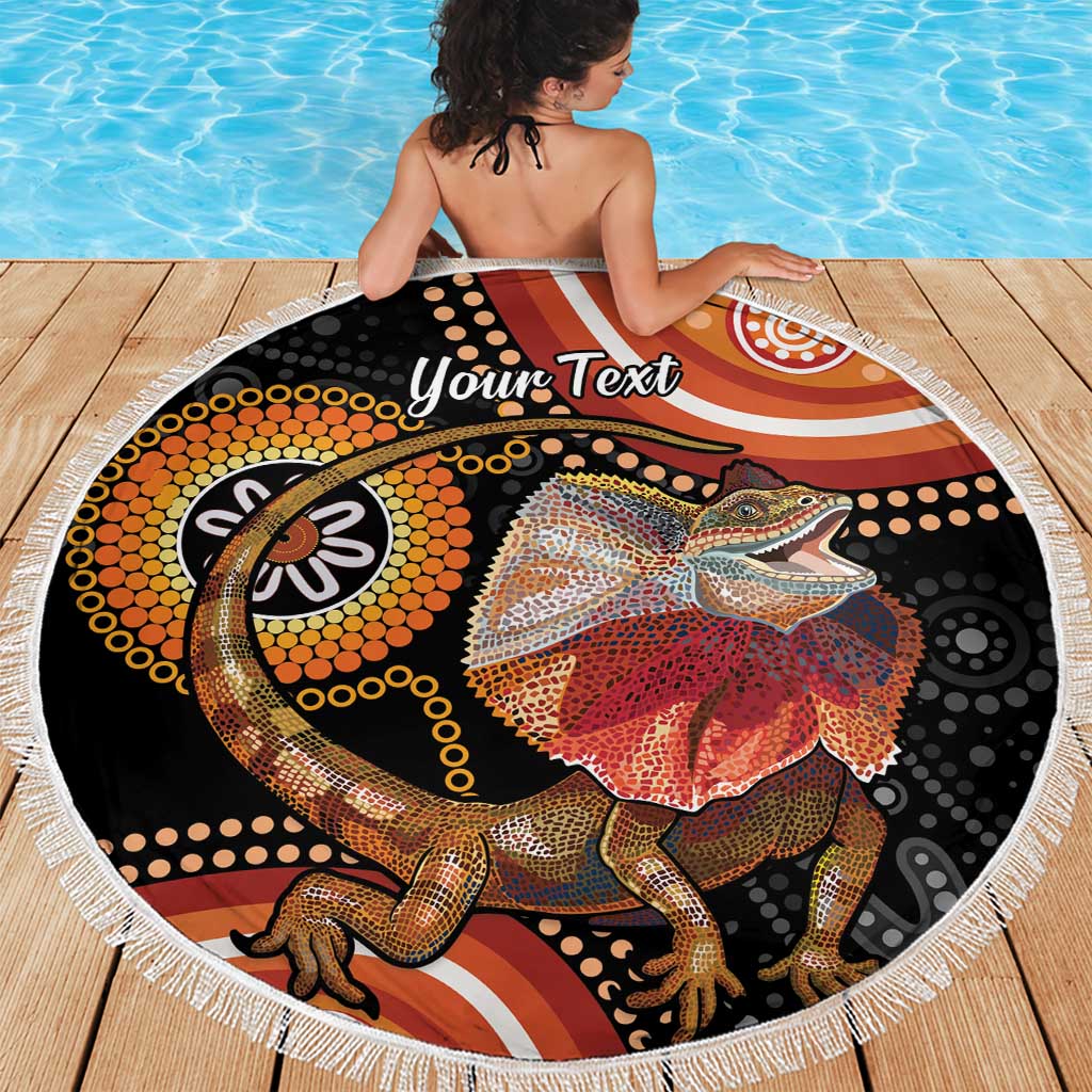 Personalised Australia Frilled Lizard Beach Blanket Aboriginal Art