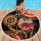 Personalised Australia Frilled Lizard Beach Blanket Aboriginal Art