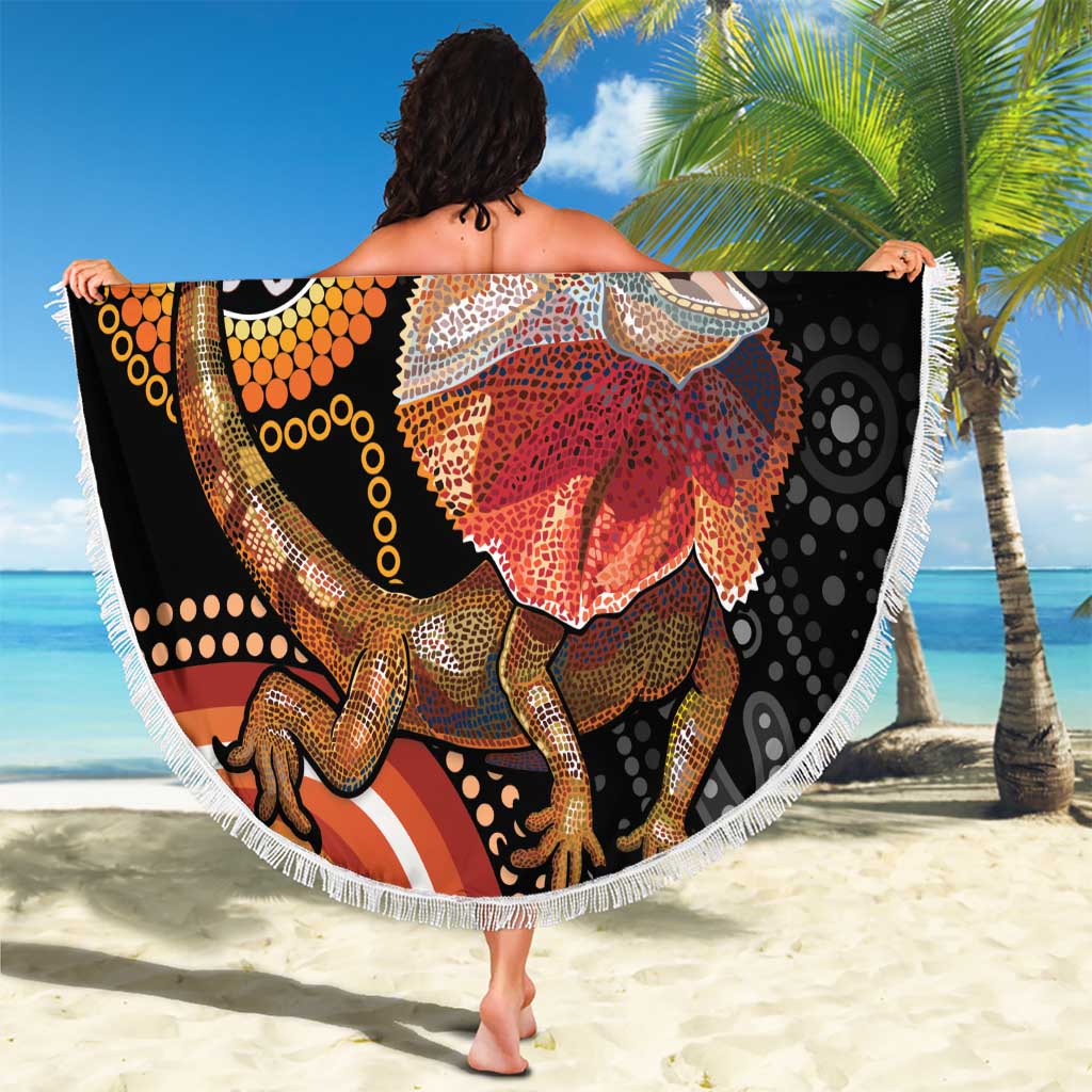 Personalised Australia Frilled Lizard Beach Blanket Aboriginal Art