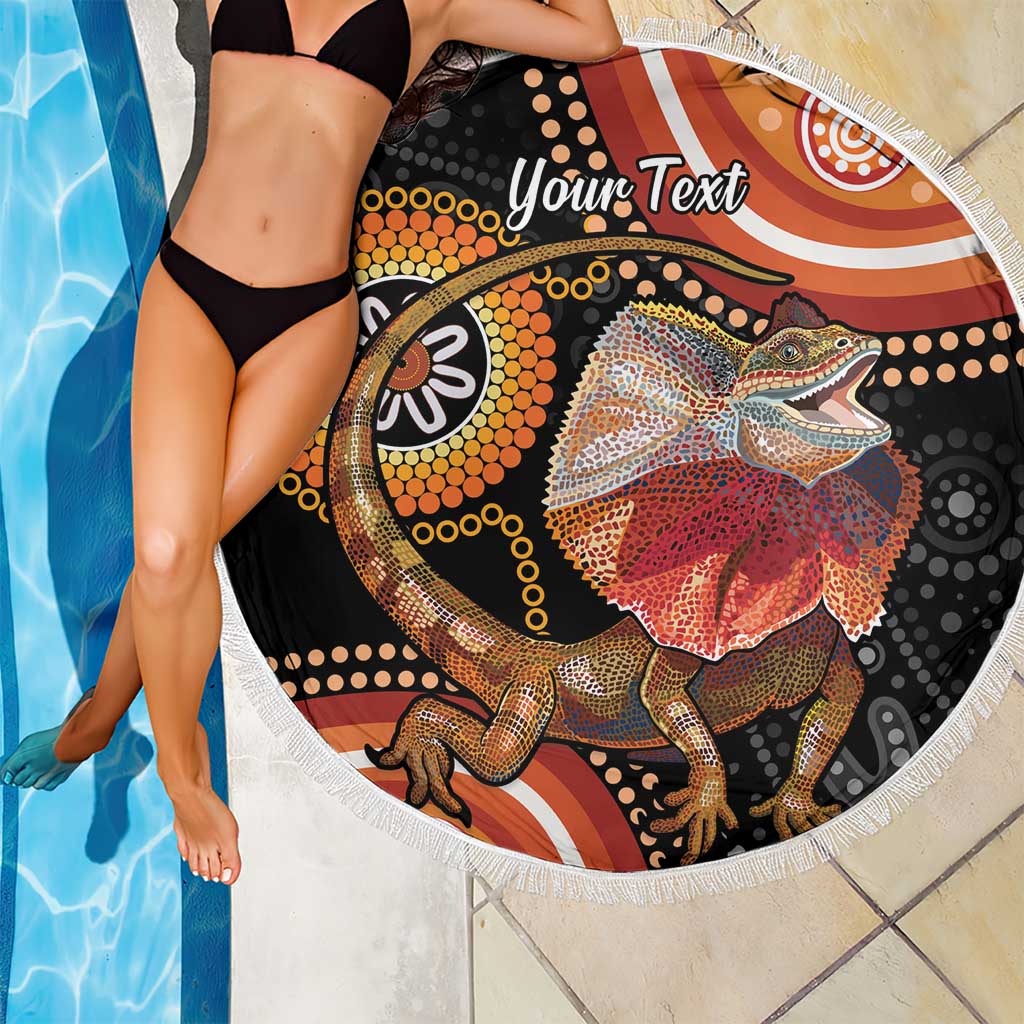 Personalised Australia Frilled Lizard Beach Blanket Aboriginal Art