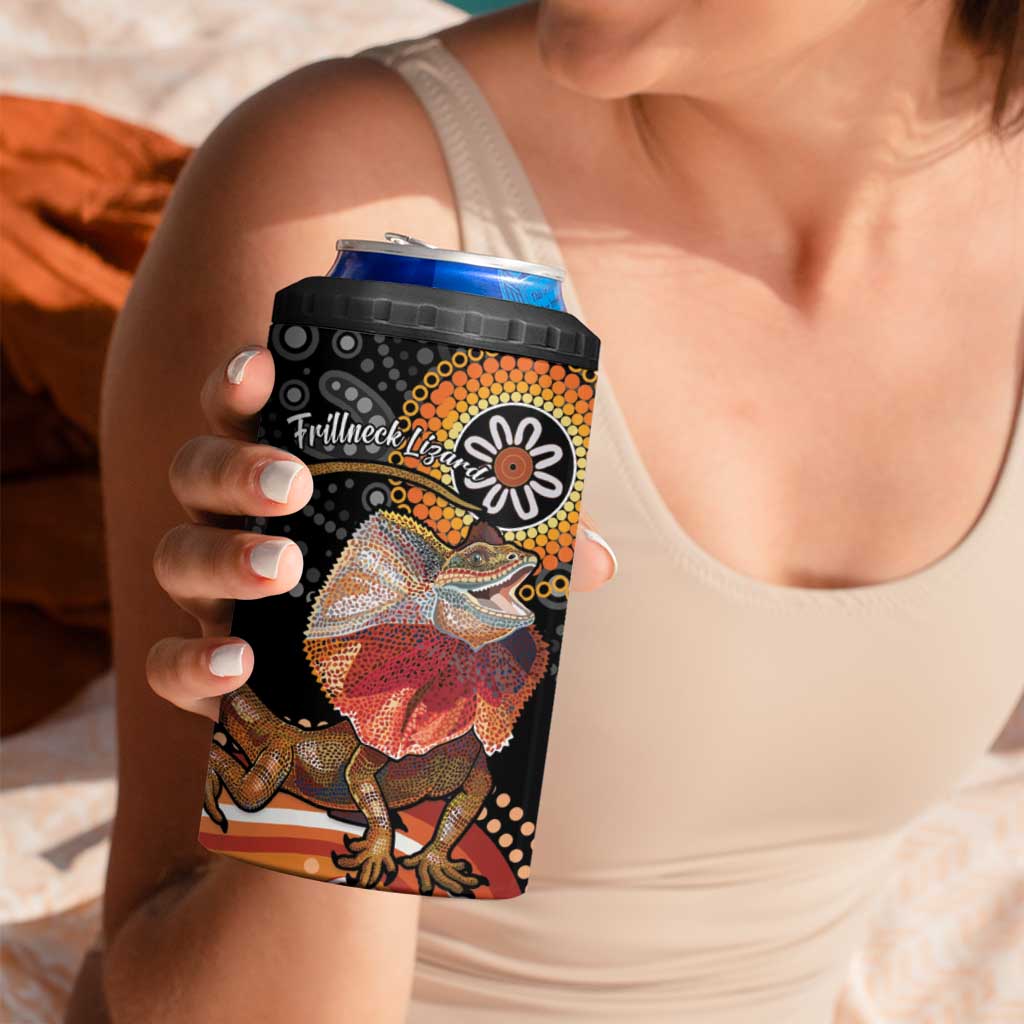 Personalised Australia Frilled Lizard 4 in 1 Can Cooler Tumbler Aboriginal Art