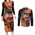 Personalised Australia Frilled Lizard Couples Matching Long Sleeve Bodycon Dress and Long Sleeve Button Shirt Aboriginal Art