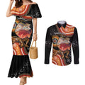 Personalised Australia Frilled Lizard Couples Matching Mermaid Dress and Long Sleeve Button Shirt Aboriginal Art