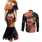 Personalised Australia Frilled Lizard Couples Matching Mermaid Dress and Long Sleeve Button Shirt Aboriginal Art