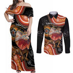 Personalised Australia Frilled Lizard Couples Matching Off Shoulder Maxi Dress and Long Sleeve Button Shirt Aboriginal Art