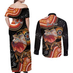 Personalised Australia Frilled Lizard Couples Matching Off Shoulder Maxi Dress and Long Sleeve Button Shirt Aboriginal Art