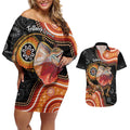 Personalised Australia Frilled Lizard Couples Matching Off Shoulder Short Dress and Hawaiian Shirt Aboriginal Art