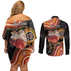 Personalised Australia Frilled Lizard Couples Matching Off Shoulder Short Dress and Long Sleeve Button Shirt Aboriginal Art