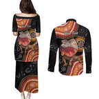 Personalised Australia Frilled Lizard Couples Matching Puletasi and Long Sleeve Button Shirt Aboriginal Art