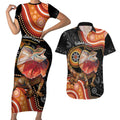 Personalised Australia Frilled Lizard Couples Matching Short Sleeve Bodycon Dress and Hawaiian Shirt Aboriginal Art