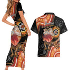 Personalised Australia Frilled Lizard Couples Matching Short Sleeve Bodycon Dress and Hawaiian Shirt Aboriginal Art