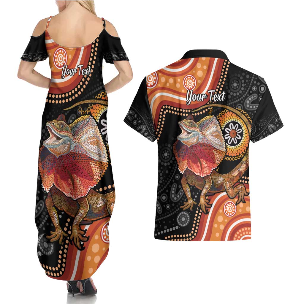 Personalised Australia Frilled Lizard Couples Matching Summer Maxi Dress and Hawaiian Shirt Aboriginal Art