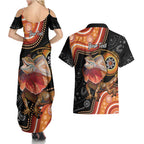 Personalised Australia Frilled Lizard Couples Matching Summer Maxi Dress and Hawaiian Shirt Aboriginal Art