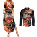 Personalised Australia Frilled Lizard Couples Matching Summer Maxi Dress and Long Sleeve Button Shirt Aboriginal Art