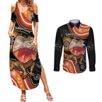Personalised Australia Frilled Lizard Couples Matching Summer Maxi Dress and Long Sleeve Button Shirt Aboriginal Art