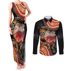 Personalised Australia Frilled Lizard Couples Matching Tank Maxi Dress and Long Sleeve Button Shirt Aboriginal Art