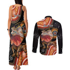 Personalised Australia Frilled Lizard Couples Matching Tank Maxi Dress and Long Sleeve Button Shirt Aboriginal Art