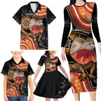 Personalised Australia Frilled Lizard Family Matching Long Sleeve Bodycon Dress and Hawaiian Shirt Aboriginal Art