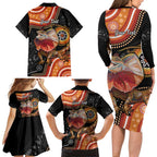 Personalised Australia Frilled Lizard Family Matching Long Sleeve Bodycon Dress and Hawaiian Shirt Aboriginal Art
