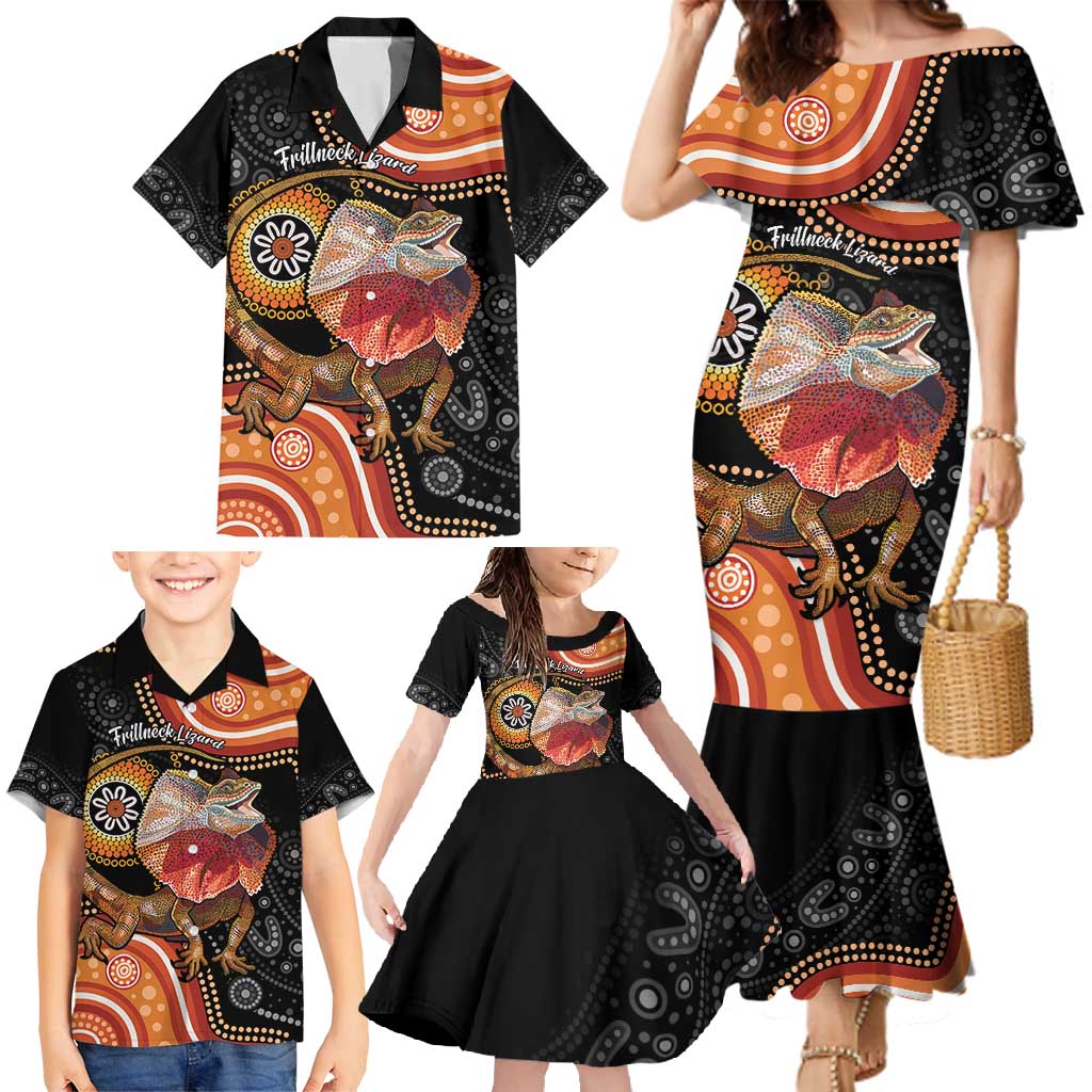 Personalised Australia Frilled Lizard Family Matching Mermaid Dress and Hawaiian Shirt Aboriginal Art