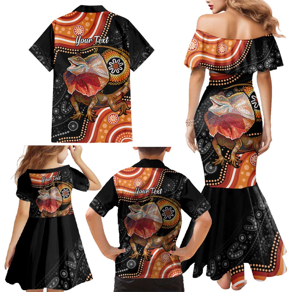 Personalised Australia Frilled Lizard Family Matching Mermaid Dress and Hawaiian Shirt Aboriginal Art