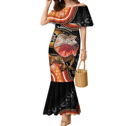 Personalised Australia Frilled Lizard Family Matching Mermaid Dress and Hawaiian Shirt Aboriginal Art