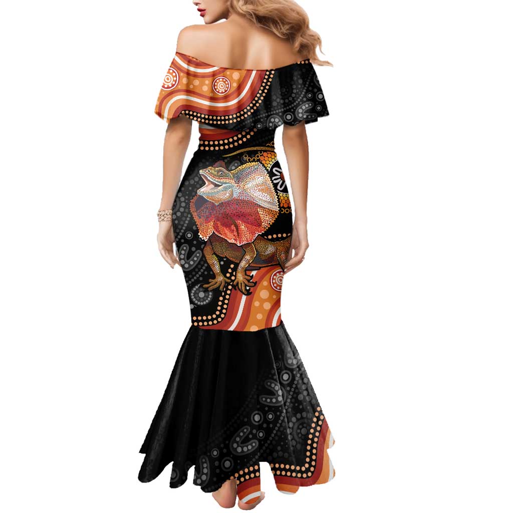 Personalised Australia Frilled Lizard Family Matching Mermaid Dress and Hawaiian Shirt Aboriginal Art