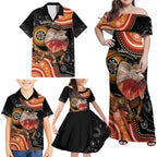 Personalised Australia Frilled Lizard Family Matching Off Shoulder Maxi Dress and Hawaiian Shirt Aboriginal Art