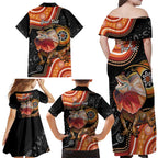 Personalised Australia Frilled Lizard Family Matching Off Shoulder Maxi Dress and Hawaiian Shirt Aboriginal Art