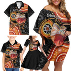 Personalised Australia Frilled Lizard Family Matching Off Shoulder Short Dress and Hawaiian Shirt Aboriginal Art