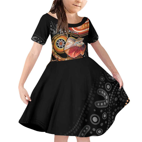 Personalised Australia Frilled Lizard Family Matching Off Shoulder Short Dress and Hawaiian Shirt Aboriginal Art