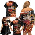 Personalised Australia Frilled Lizard Family Matching Off Shoulder Short Dress and Hawaiian Shirt Aboriginal Art