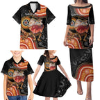 Personalised Australia Frilled Lizard Family Matching Puletasi and Hawaiian Shirt Aboriginal Art