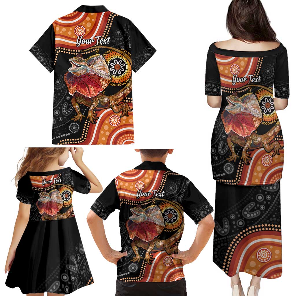 Personalised Australia Frilled Lizard Family Matching Puletasi and Hawaiian Shirt Aboriginal Art